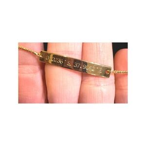 Gold Tone Engraved Coordinates Bar Bolo Bracelet Adjustable Box Chain Crystal